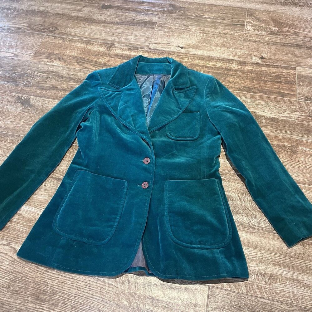 VIntage Blazer Womens 7/8 Green Velvet Mark Hober 70s Prep Royal Irish Christmas